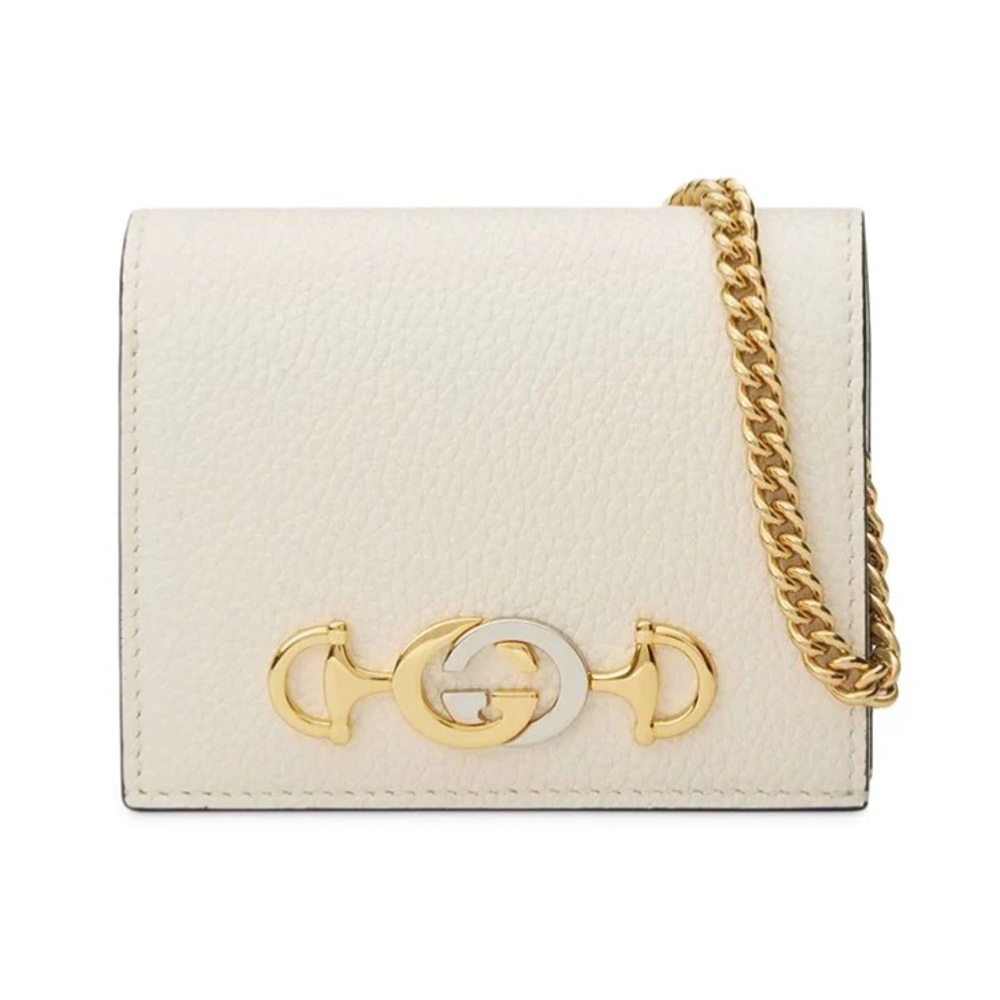 Gucci Zumi Horse-bit Card Case on a Chain in Mystic White